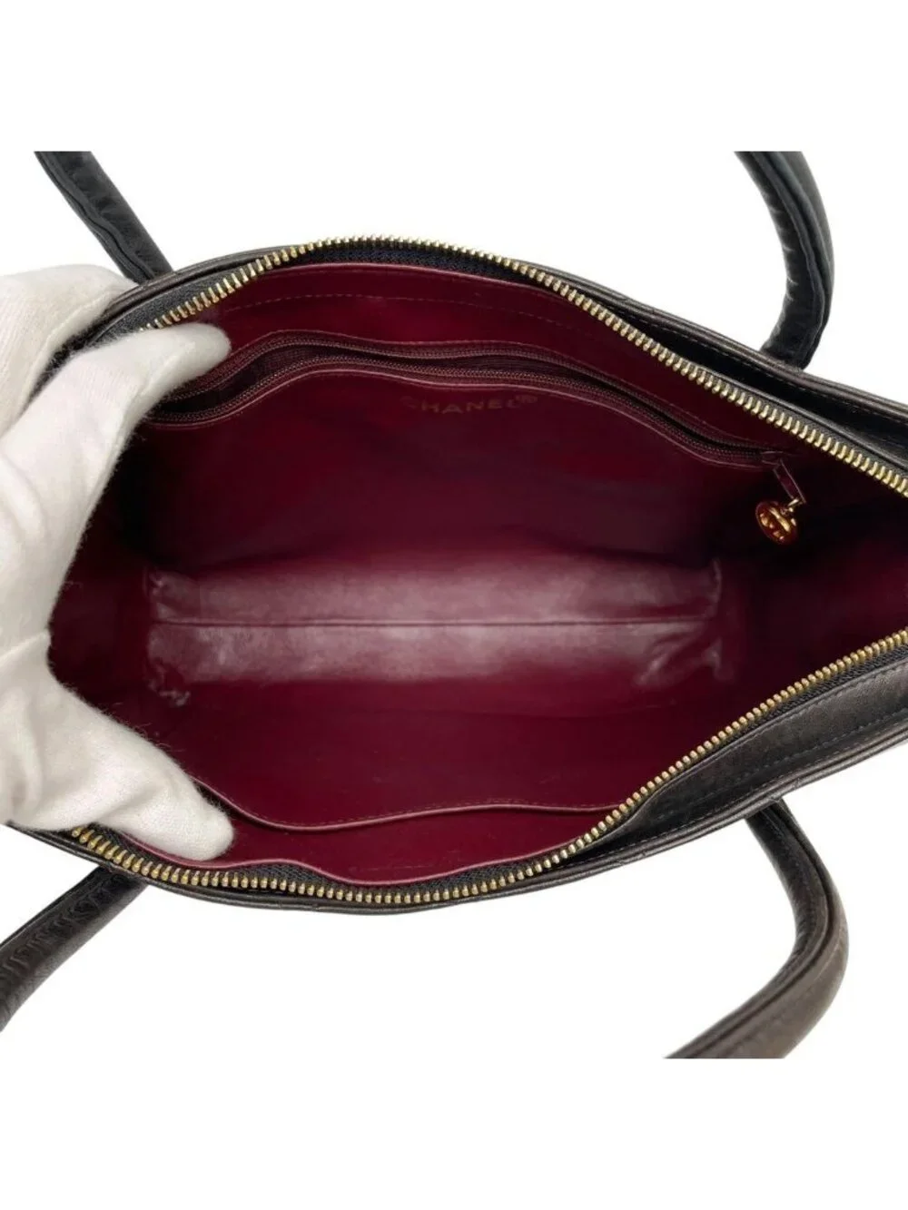 Chanel Lambskin Quilted Hand Bag CC Logo Bicolor